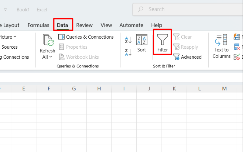 Chọn&nbsp;Filter để lọc dữ liệu