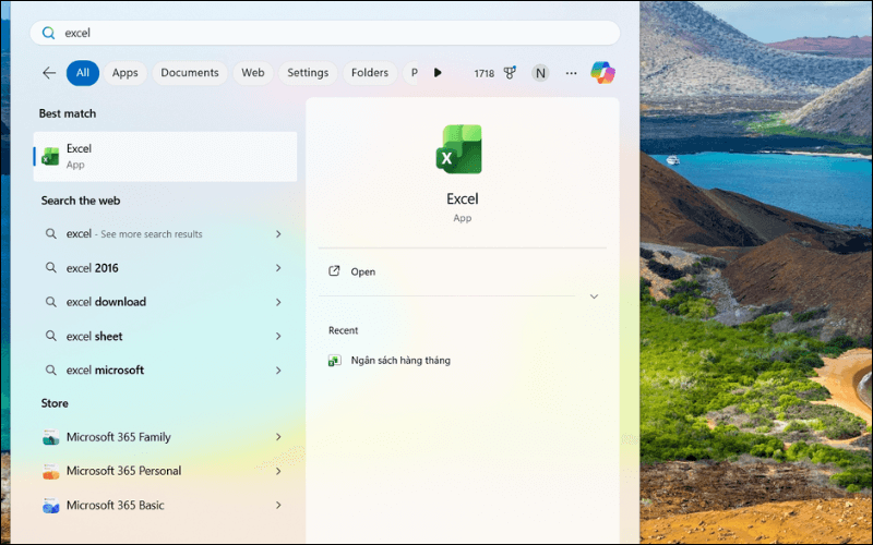 Nhấn phím Windows và gõ Excel để kiểm tra