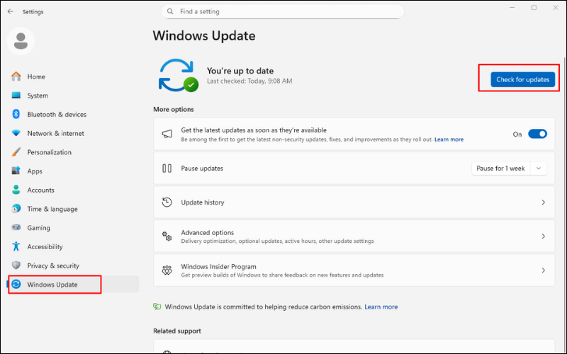 Chọn Check for updates để kiểm tra các bản cập nhật mới