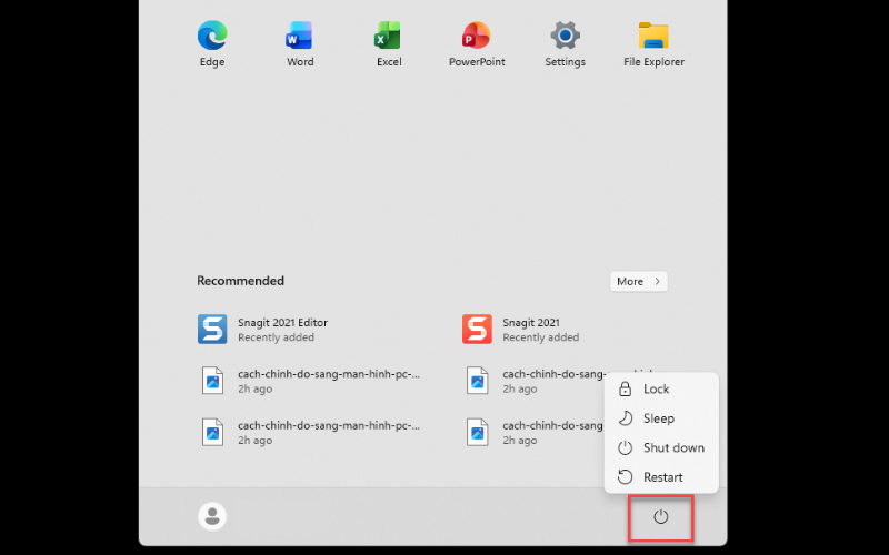 Click vào biểu tượng nút nguồn, chọn chế độ phù hợp