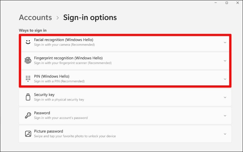Nên thiết lập dấu vân tay qua Windows Hello để đăng nhập nhanh chóng hơn