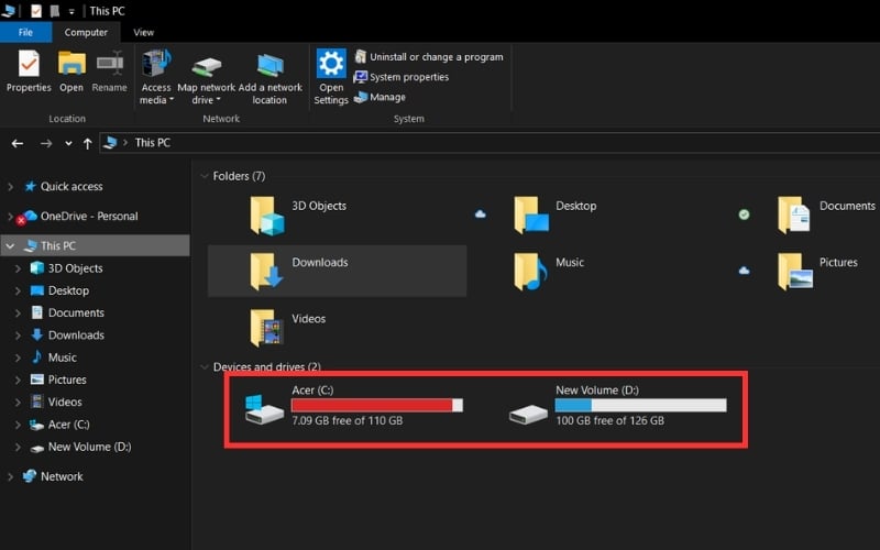 Kiểm tra dung lượng ổ cứng trong This PC