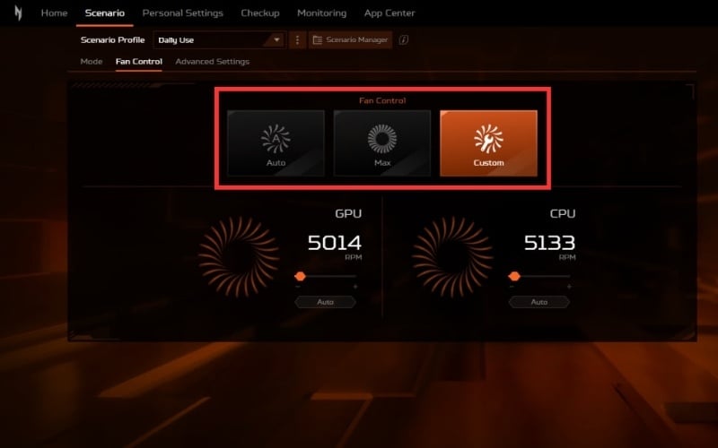 Điều chỉnh chế độ quạt Fan Control phù hợp trong Nitro Sense