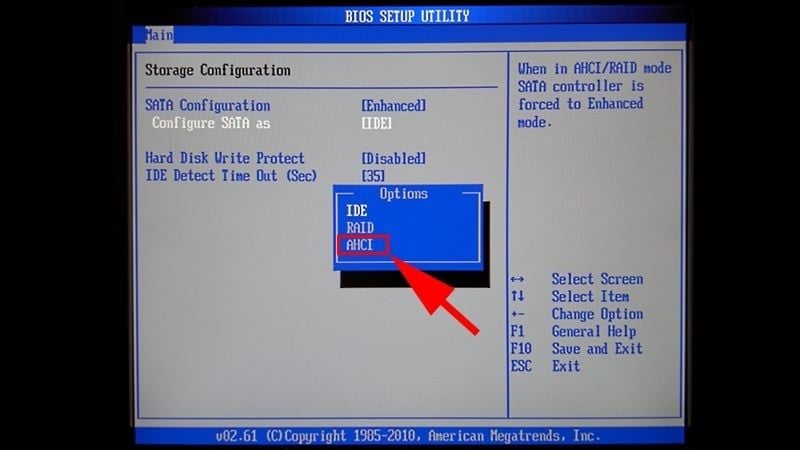 Chọn chế độ AHCI