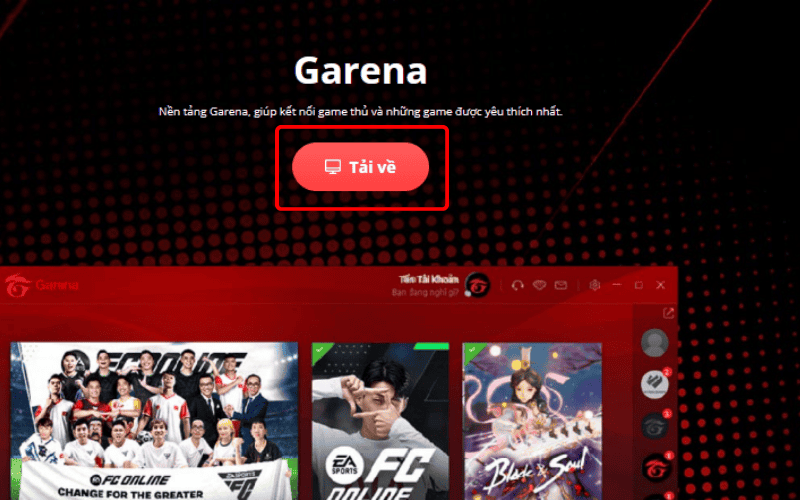Vào mục Garena PC và nhấn nút Tải về