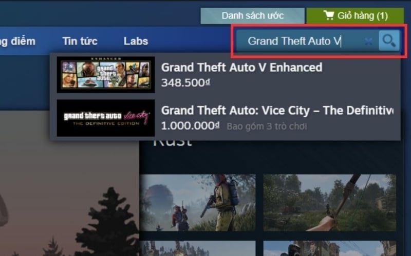 Nhập từ khóa Grand Theft Auto V vào thanh tìm kiếm