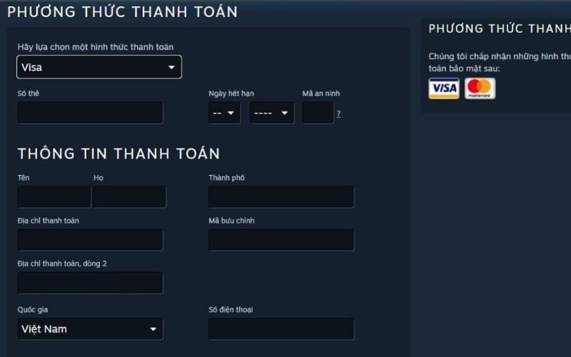 Điền đầy đủ thông tin để tiến hành thanh toán