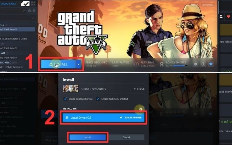 Nhấn Install&nbsp;và chọn thư mục lưu trữ&nbsp;để bắt đầu cài đặt