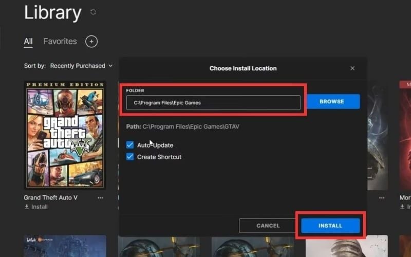 Chọn&nbsp;thư mục lưu trữ và nhấn&nbsp;Install