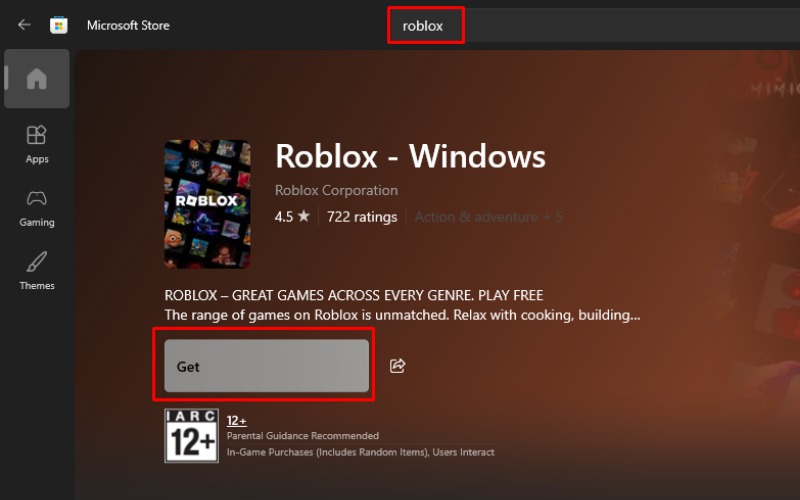 Tải Roblox trên laptop qua Microsoft Store