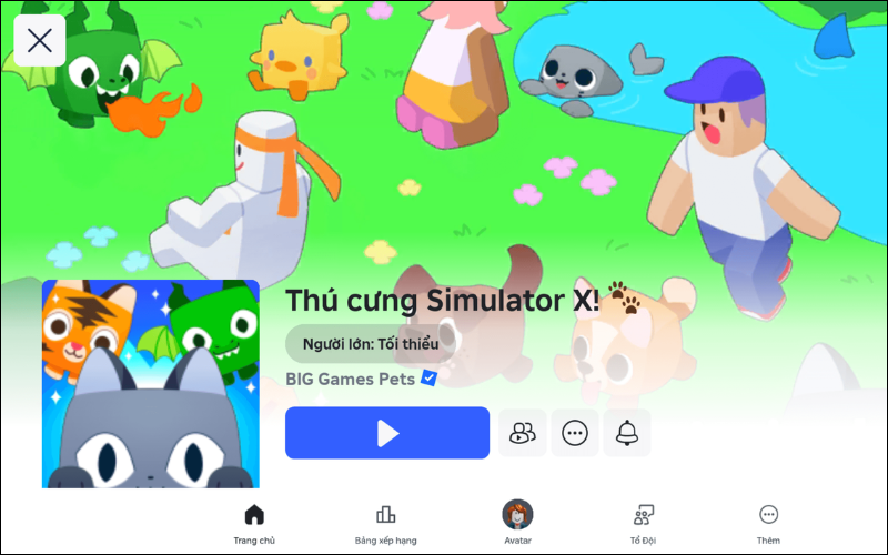 Chọn game muốn chơi và nhấn Play để bắt đầu