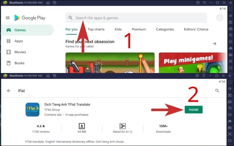 Tìm kiếm từ khóa TFlat và nhấn Install để tải về