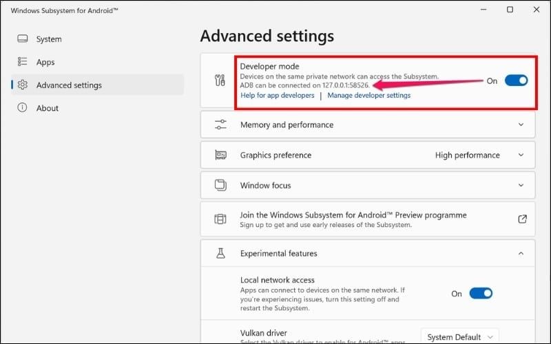 Bật chế độ Developer mode trong phần cài đặt