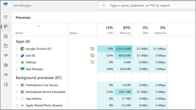 Nhấn tổ hợp phím Ctrl + Shift + Esc để mở nhanh Task Manager