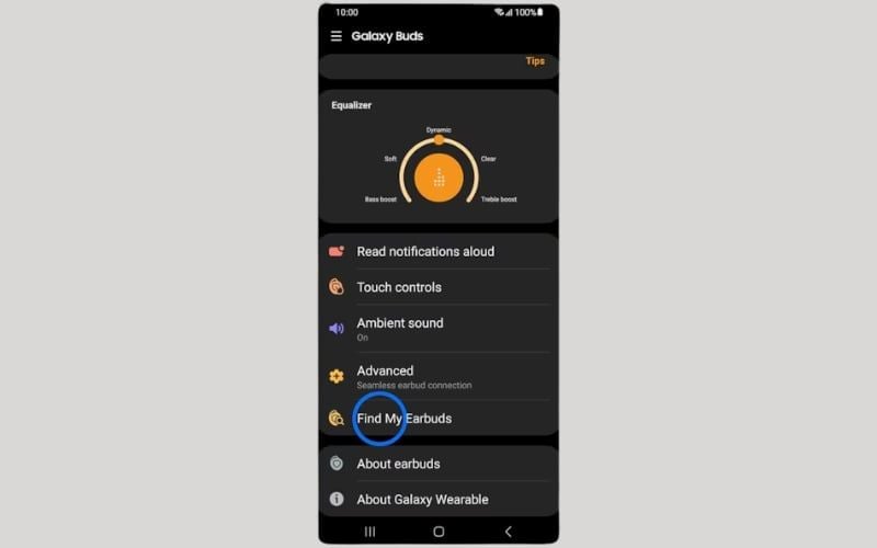 Nhấn vào Find My Earbuds để thiết bị phát âm thanh