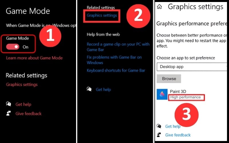 Tối ưu phần mềm bằng cách kích hoạt Game Mode và Graphics Settings