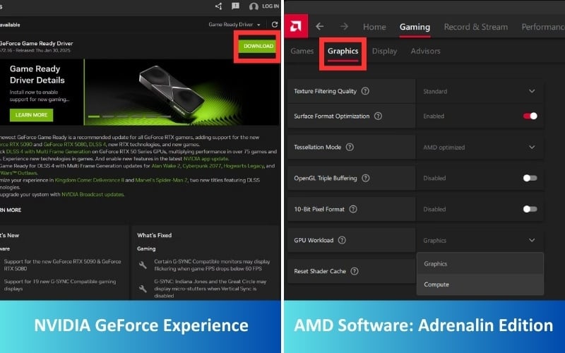 Tối ưu phần mềm bằng NVIDIA GeForce Experience hoặc&nbsp;AMD Software: Adrenalin Edition