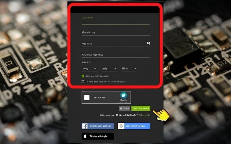 Điền đầy đủ thông tin để tạo tài khoản mới