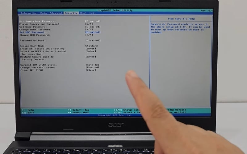 Mục Supervisor Password cho phép bạn đặt mật khẩu để bảo vệ các cài đặt hệ thống