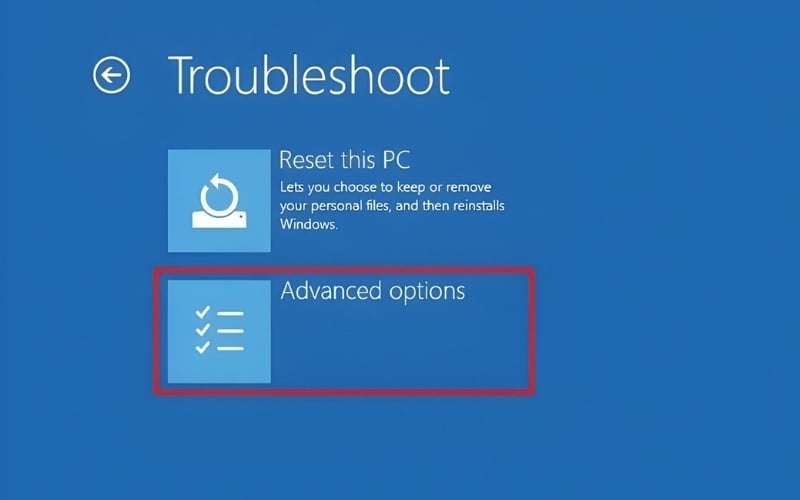 Trong mục Troubleshoot, chọn Advanced options