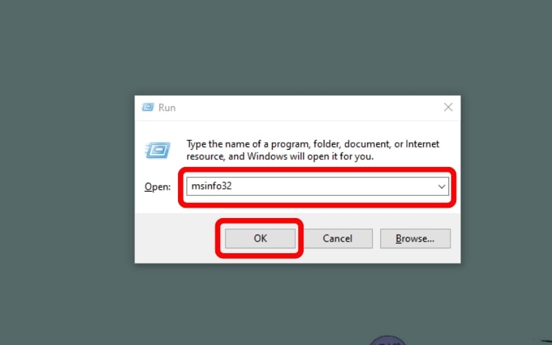Gõ từ khóa msinfo32 và nhấn Enter