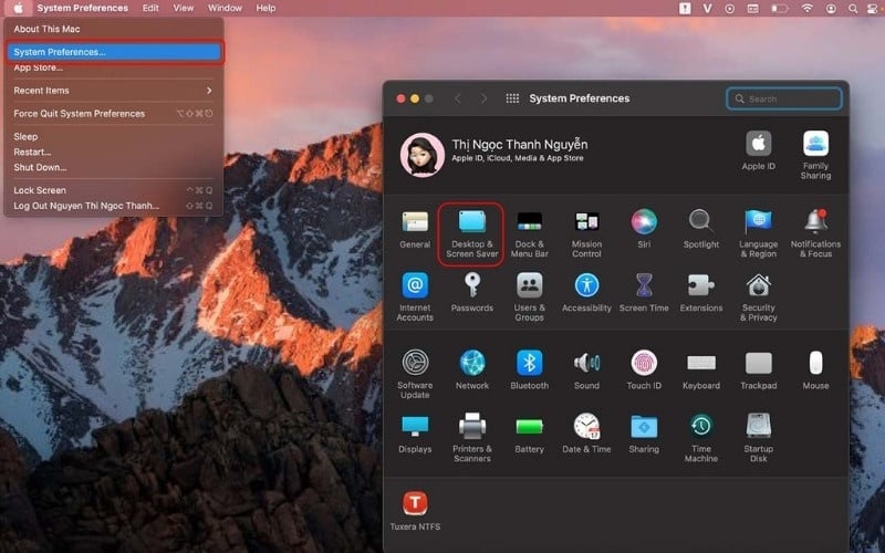 Vào System Preferences > Desktop & Screen Saver và chọn hình chất lượng cao