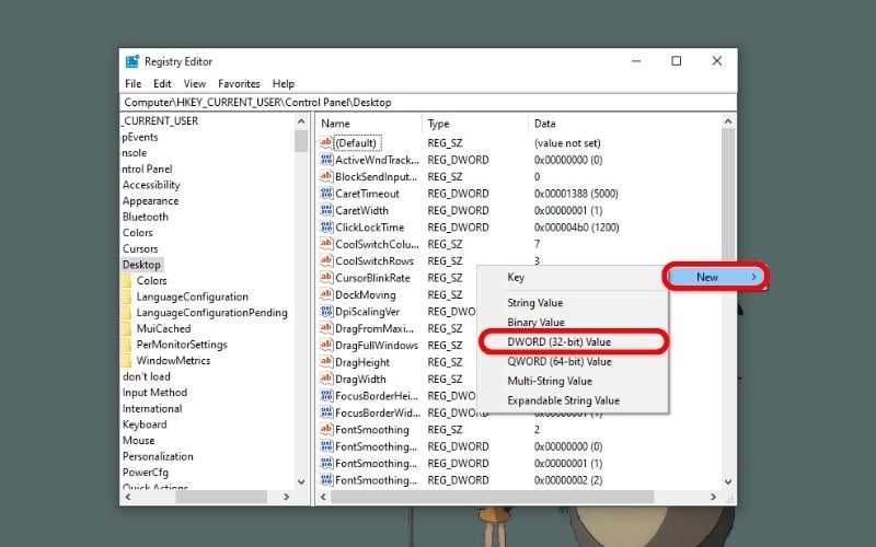 Nhấn chuột phải vào khoảng trống, chọn New > DWORD (32-bit) Value