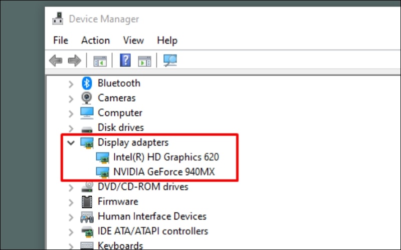 Trong cửa sổ Device Manager, tìm và nhấp đúp vào mục Display adapters để mở rộng