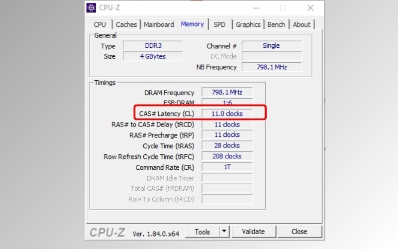 Sử dụng phần mềm CPU-Z để kiểm tra CAS Latency