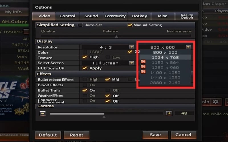 Tinh chỉnh In-game Settings để tăng FPS