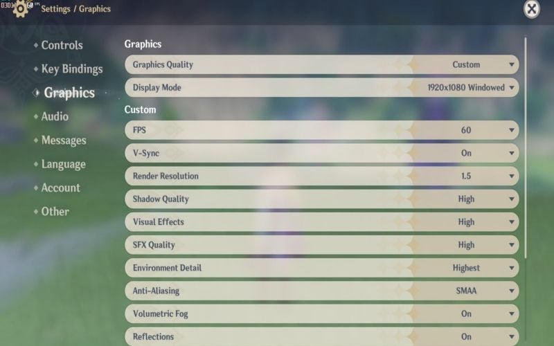 Truy cập vào mục&nbsp;Setting, chọn Graphic để điều chỉnh&nbsp;cài đặt hình ảnh