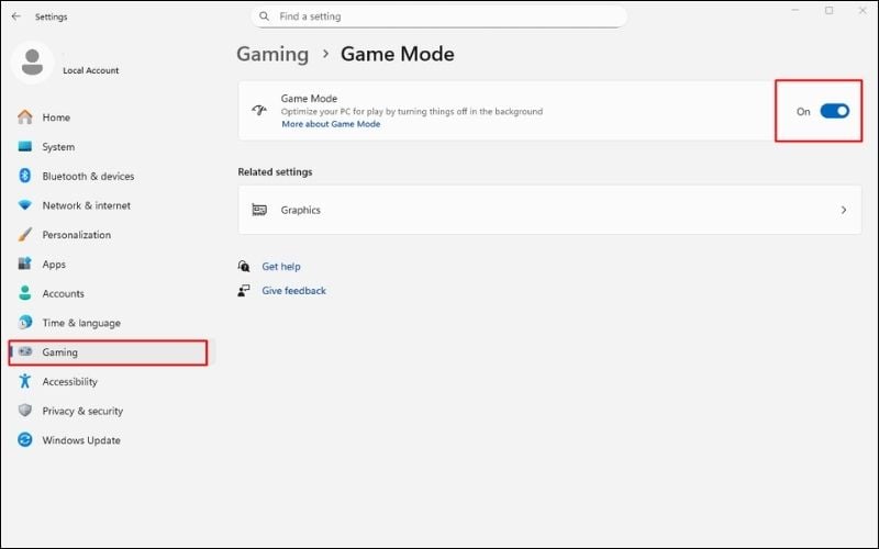 Bật chế độ Game Mode