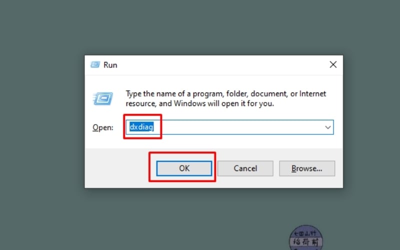Gõ dxdiag và nhấn OK