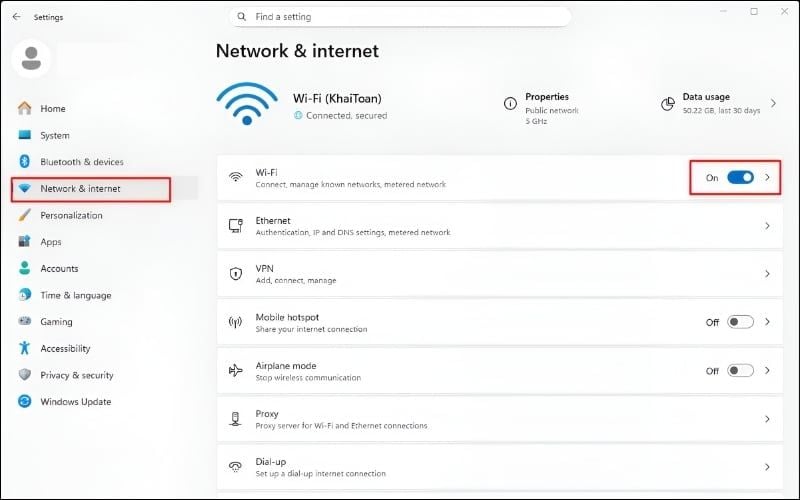 Đảm bảo công tắc Wi-Fi đang ở trạng thái On