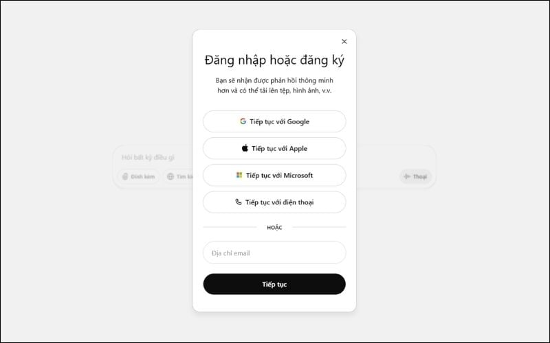 Chọn tài khoản phù hợp&nbsp;hoặc nhập email để đăng ký&nbsp;tài khoản ChatGPT
