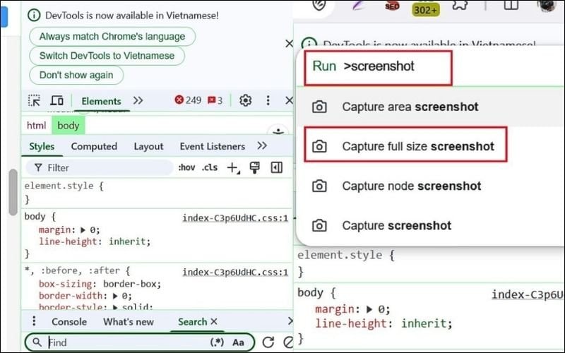 Chọn tùy chọn Capture full size screenshot từ danh sách kết quả