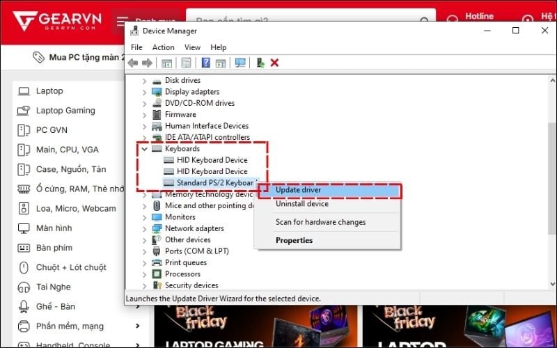 Cập nhật driver bàn phím