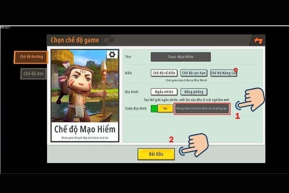 Cách Nhập code địa hình Mini World Royale