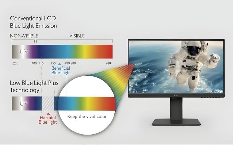 Công nghệ Low Blue Light giúp triệt tiêu các bước sóng mang năng lượng cao