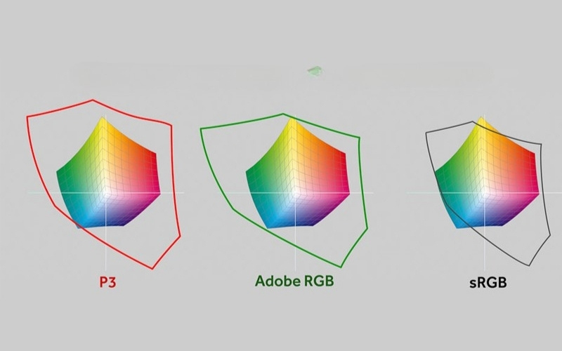 DCI-P3 nằm ở vị trí trung gian giữa sRGB và Adobe RGB