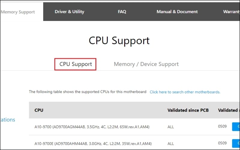 Kiểm tra tính tương thích với bo mạch chủ và CPU