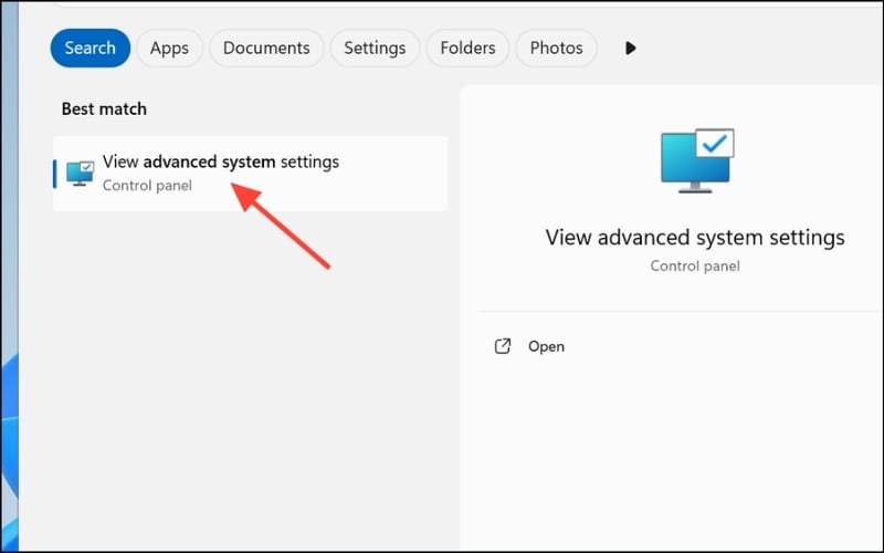 Gõ vào thanh tìm kiếm trên Taskbar&nbsp;view advanced system settings