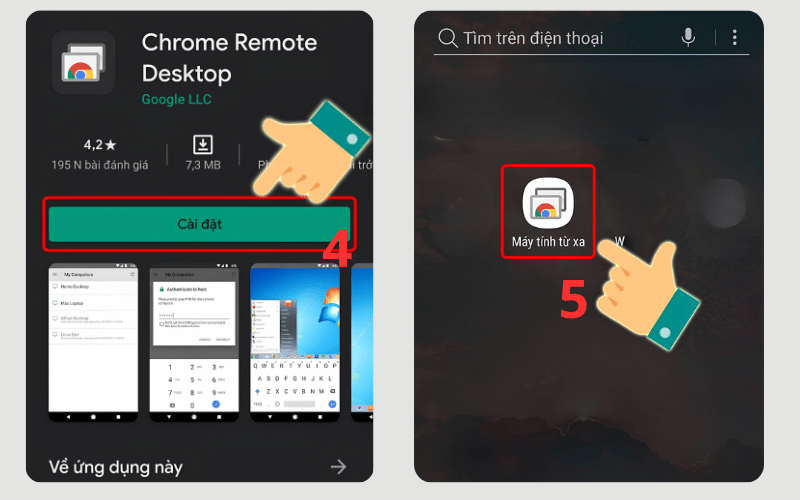 Trên điện thoại, cài Chrome Remote Desktop từ App Store hoặc Google Play