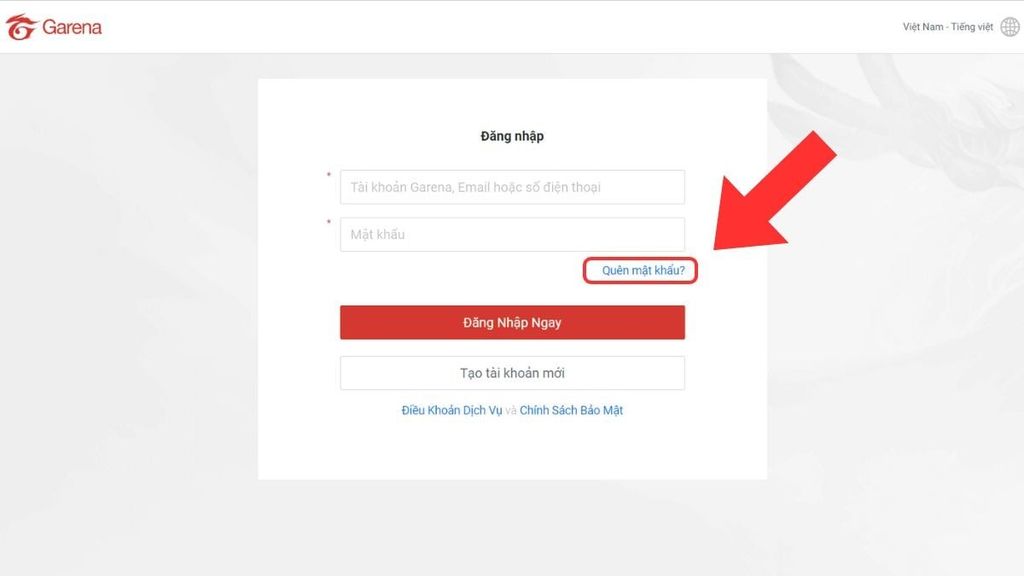 Truy cập trang Quên mật khẩu