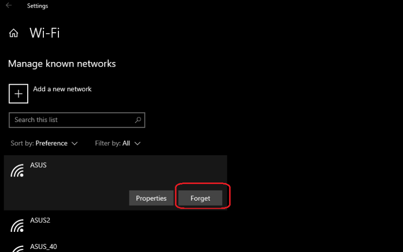 Chọn quên mạng WiFi cũ rồi kết nối lại từ đầu