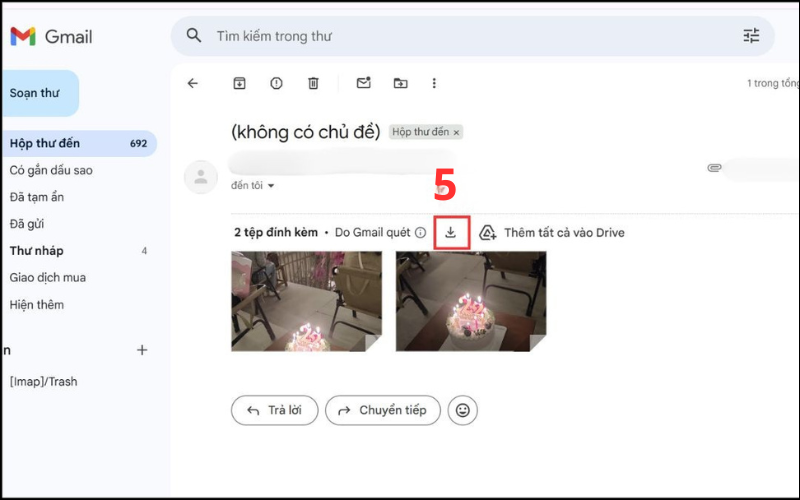 Mở email trên laptop và tải ảnh về laptop