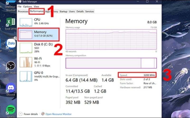 Kiểm tra thông số Bus RAM mới thiết lập bằng&nbsp;Task Manager