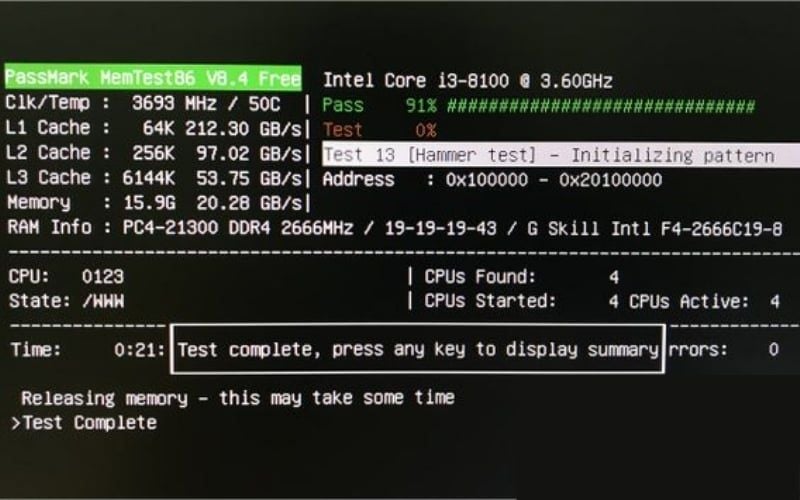 Hệ&nbsp;thống của bạn đã&nbsp;ổn định nếu kết quả test là&nbsp;không có lỗi