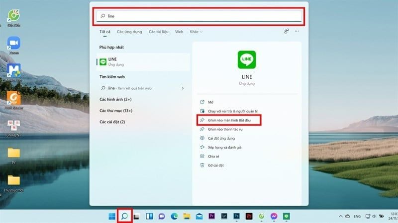 Ghim vào Taskbar để đưa ứng dụng ra màn hình máy tính