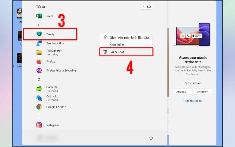 Nhấn chuột phải vào tên ứng dụng đó và chọn Uninstall (Gỡ cài đặt)
